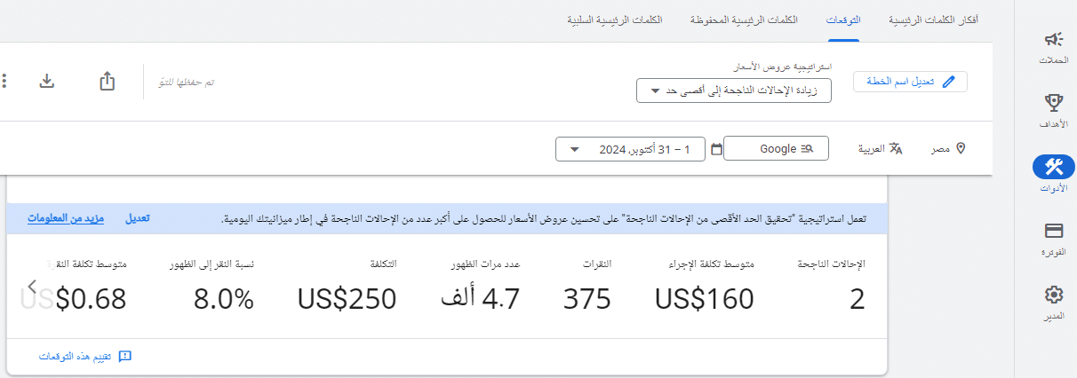 توقعات الخطة